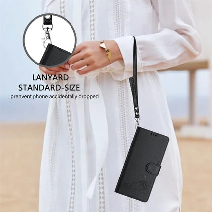 For Samsung Galaxy A16 4G / Galaxy A16 5G Case with Strap RFID Blocking Leather Wallet Phone Cover Cat Mouse Pattern