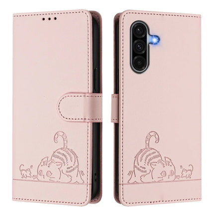 For Samsung Galaxy A16 4G / Galaxy A16 5G Case with Strap RFID Blocking Leather Wallet Phone Cover Cat Mouse Pattern