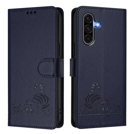 For Samsung Galaxy A16 4G / Galaxy A16 5G Case with Strap RFID Blocking Leather Wallet Phone Cover Cat Mouse Pattern