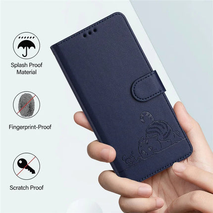 For Samsung Galaxy A16 4G / Galaxy A16 5G Case with Strap RFID Blocking Leather Wallet Phone Cover Cat Mouse Pattern