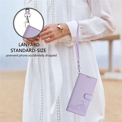 For Samsung Galaxy A16 4G / Galaxy A16 5G Case with Strap RFID Blocking Leather Wallet Phone Cover Cat Mouse Pattern