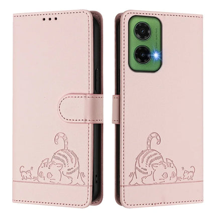 For Motorola Moto G35 5G Case with Strap RFID Blocking Leather Wallet Phone Cover Cat Mouse Pattern