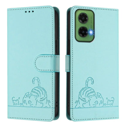 For Motorola Moto G35 5G Case with Strap RFID Blocking Leather Wallet Phone Cover Cat Mouse Pattern