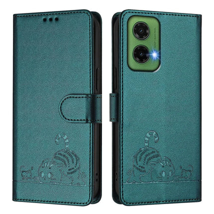 For Motorola Moto G35 5G Case with Strap RFID Blocking Leather Wallet Phone Cover Cat Mouse Pattern
