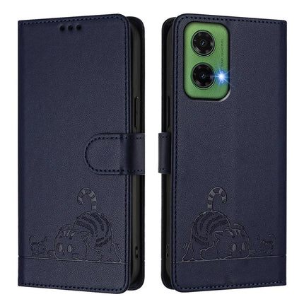 For Motorola Moto G35 5G Case with Strap RFID Blocking Leather Wallet Phone Cover Cat Mouse Pattern