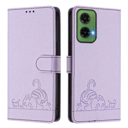 For Motorola Moto G35 5G Case with Strap RFID Blocking Leather Wallet Phone Cover Cat Mouse Pattern