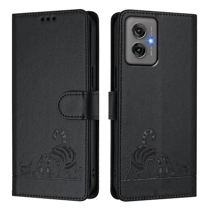 For Motorola Moto G55 5G Case with Strap RFID Blocking Leather Wallet Phone Cover Cat Mouse Pattern