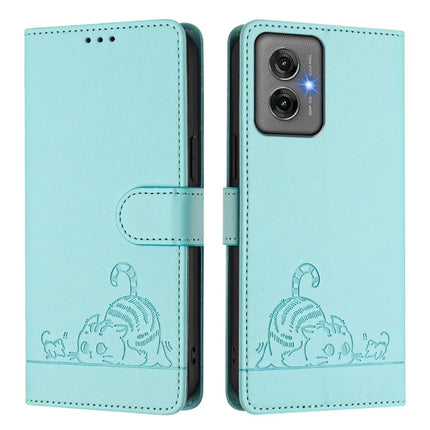 For Motorola Moto G55 5G Case with Strap RFID Blocking Leather Wallet Phone Cover Cat Mouse Pattern