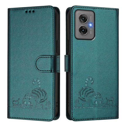 For Motorola Moto G55 5G Case with Strap RFID Blocking Leather Wallet Phone Cover Cat Mouse Pattern