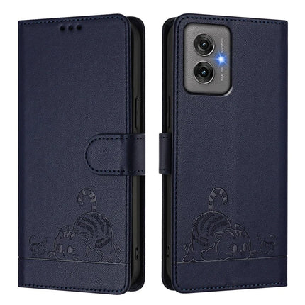 For Motorola Moto G55 5G Case with Strap RFID Blocking Leather Wallet Phone Cover Cat Mouse Pattern