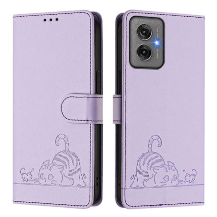 For Motorola Moto G55 5G Case with Strap RFID Blocking Leather Wallet Phone Cover Cat Mouse Pattern