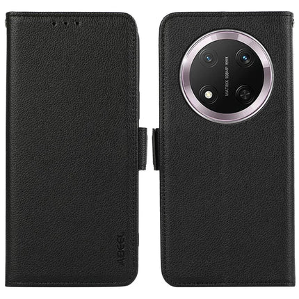 ABEEL For Honor Magic7 Lite 5G / X9c 5G / X60 Pro 5G Case Litchi Texture Leather RFID Blocking Phone Cover - Black