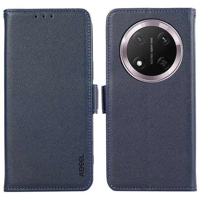 ABEEL For Honor Magic7 Lite 5G / X9c 5G / X60 Pro 5G Case Litchi Texture Leather RFID Blocking Phone Cover - Blue