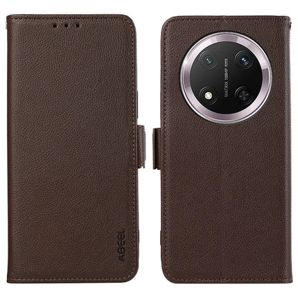ABEEL For Honor Magic7 Lite 5G / X9c 5G / X60 Pro 5G Case Litchi Texture Leather RFID Blocking Phone Cover - Brown