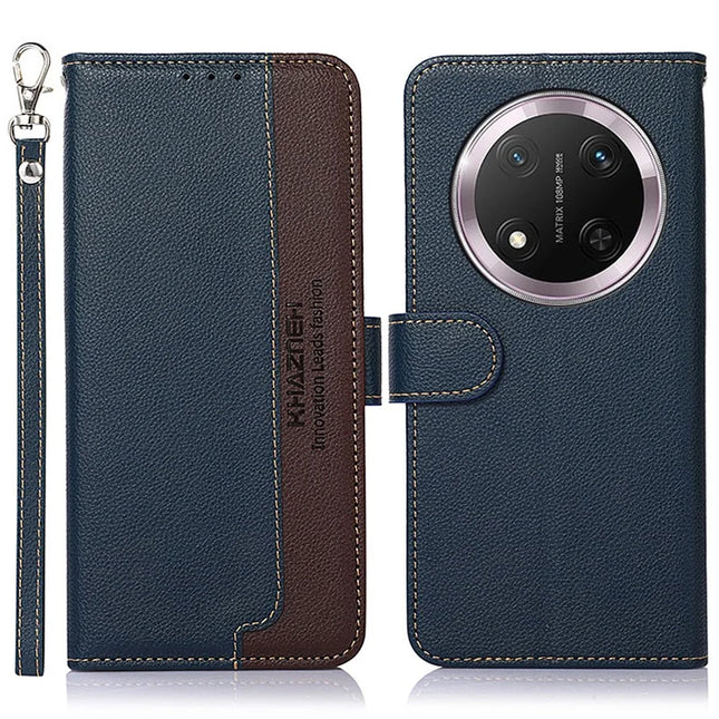 KHAZNEH For Honor Magic7 Lite 5G / X9c 5G / X60 Pro 5G Case RFID Blocking Wallet PU Leather Phone Cover - Blue