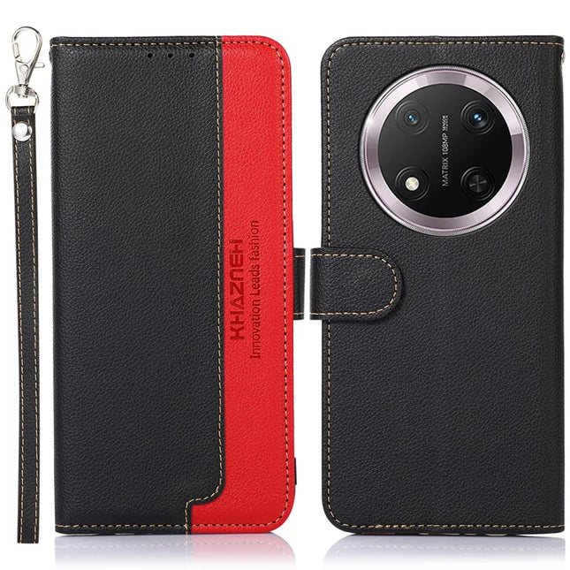 KHAZNEH For Honor Magic7 Lite 5G / X9c 5G / X60 Pro 5G Case RFID Blocking Wallet PU Leather Phone Cover - Black