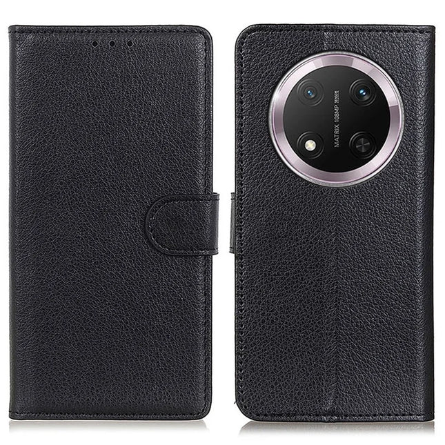 For Honor Magic7 Lite 5G / X9c 5G / X60 Pro 5G Wallet Case PU Leather Phone Cover Litchi Texture - Black
