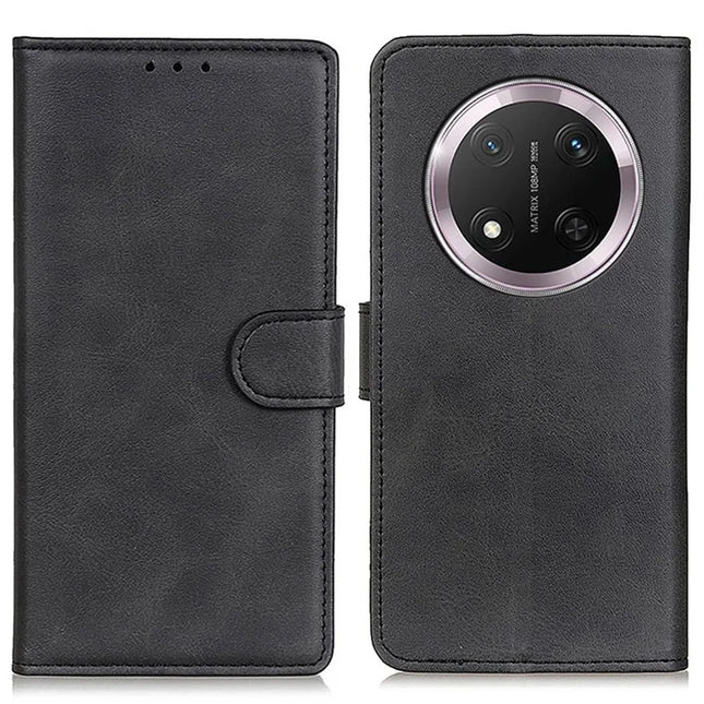 For Honor Magic7 Lite 5G / X9c 5G / X60 Pro 5G Stand Wallet Case Cowhide Texture Leather Phone Cover - Black
