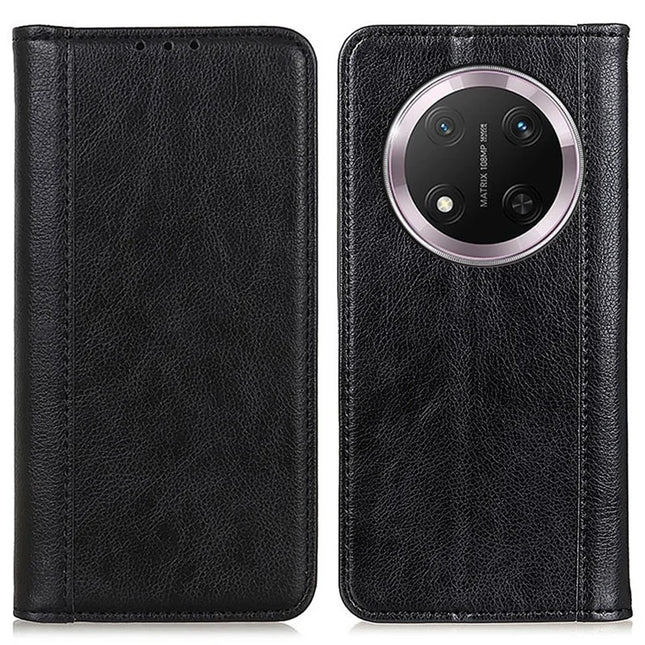 For Honor Magic7 Lite 5G / X9c 5G / X60 Pro 5G Stand Case Split Leather Litchi Texture Wallet Phone Cover - Black