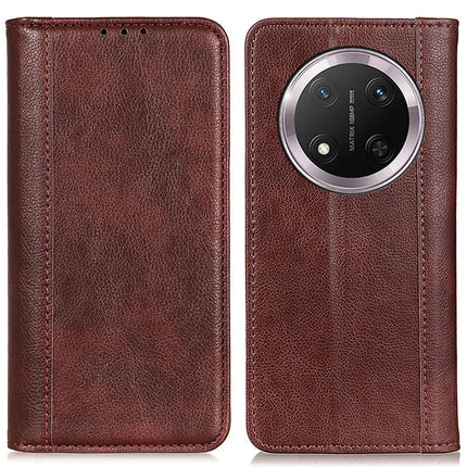 For Honor Magic7 Lite 5G / X9c 5G / X60 Pro 5G Stand Case Split Leather Litchi Texture Wallet Phone Cover - Brown