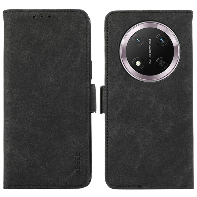 ABEEL For Honor Magic7 Lite 5G / X9c 5G / X60 Pro 5G Case PU Leather Folio Stand View RFID Blocking Phone Cover - Black