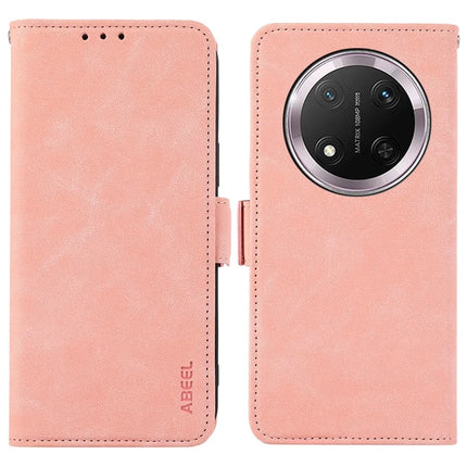 ABEEL For Honor Magic7 Lite 5G / X9c 5G / X60 Pro 5G Case PU Leather Folio Stand View RFID Blocking Phone Cover - Pink