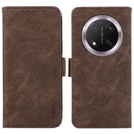 ABEEL For Honor Magic7 Lite 5G / X9c 5G / X60 Pro 5G Case PU Leather Folio Stand View RFID Blocking Phone Cover - Brown