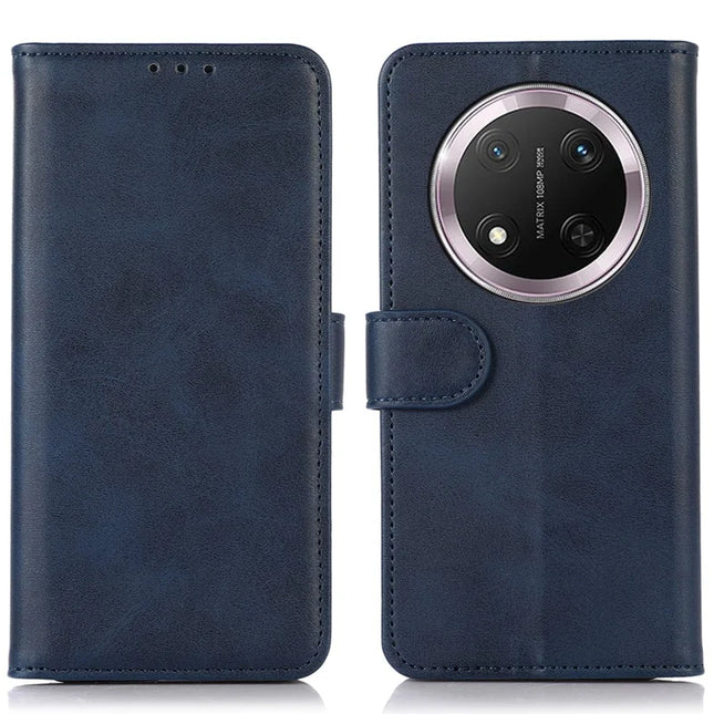 For Honor Magic7 Lite 5G / X9c 5G / X60 Pro 5G Case Cowhide Texture Leather Wallet Phone Cover with Stand - Blue