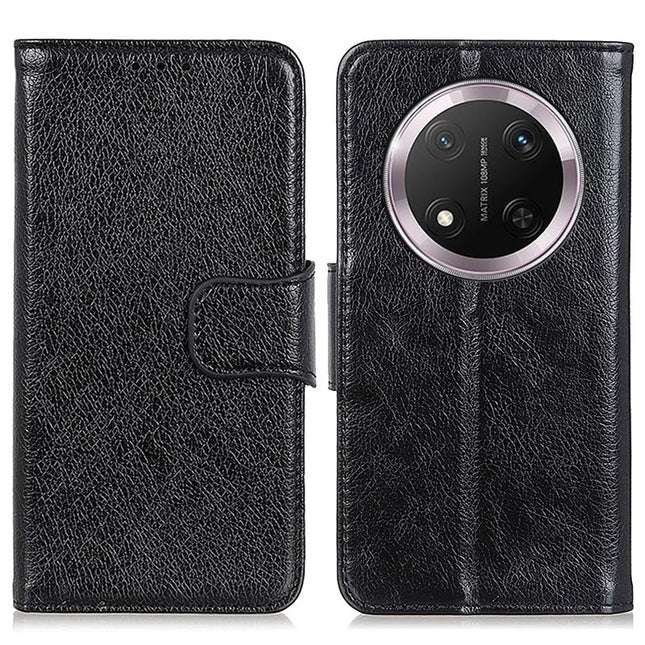 For Honor Magic7 Lite 5G / X9c 5G / X60 Pro 5G Case Nappa Texture Split Leather Wallet Phone Cover - Black