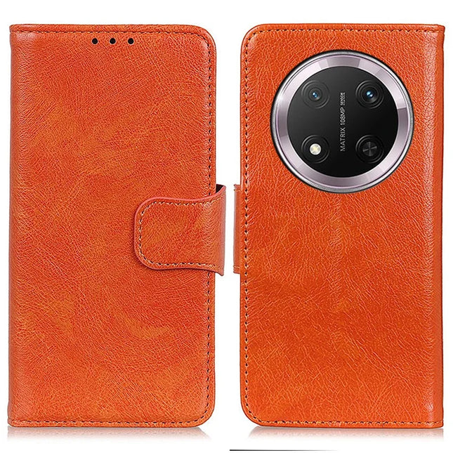 For Honor Magic7 Lite 5G / X9c 5G / X60 Pro 5G Case Nappa Texture Split Leather Wallet Phone Cover - Orange