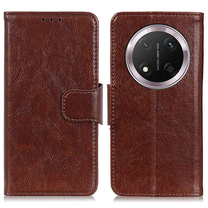 For Honor Magic7 Lite 5G / X9c 5G / X60 Pro 5G Case Nappa Texture Split Leather Wallet Phone Cover - Brown
