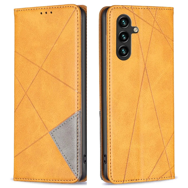 For Samsung Galaxy A26 5G Case Card Slots Geometry Imprint Leather Phone Cover - Yellow