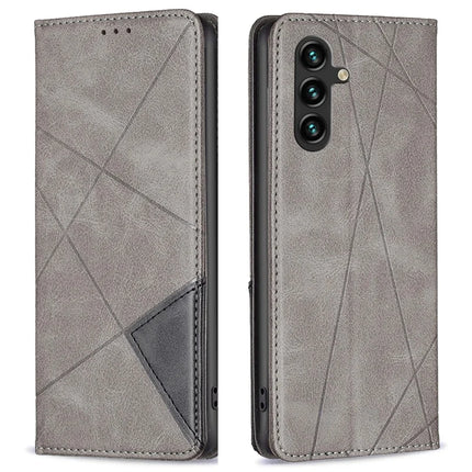For Samsung Galaxy A26 5G Case Card Slots Geometry Imprint Leather Phone Cover - Grey