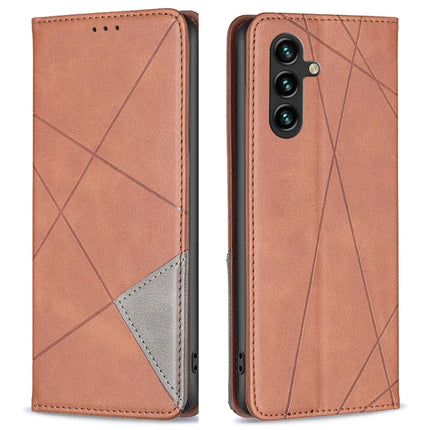 For Samsung Galaxy A26 5G Case Card Slots Geometry Imprint Leather Phone Cover - Light Brown