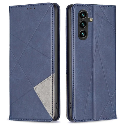 For Samsung Galaxy A26 5G Case Card Slots Geometry Imprint Leather Phone Cover - Blue