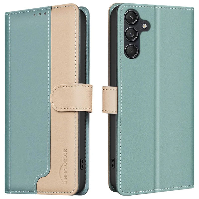 BINFEN COLOR BF33 for Samsung Galaxy A26 5G Leather Case Splicing Color RFID Blocking - Green