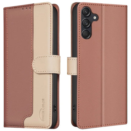 BINFEN COLOR BF33 for Samsung Galaxy A26 5G Leather Case Splicing Color RFID Blocking - Brown