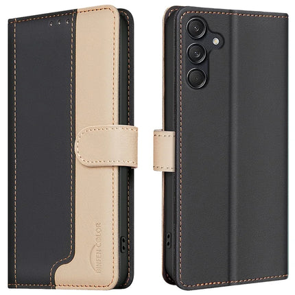 BINFEN COLOR BF33 for Samsung Galaxy A26 5G Leather Case Splicing Color RFID Blocking - Black