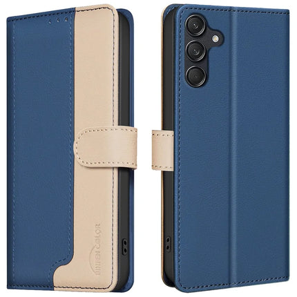 BINFEN COLOR BF33 for Samsung Galaxy A26 5G Leather Case Splicing Color RFID Blocking - Blue