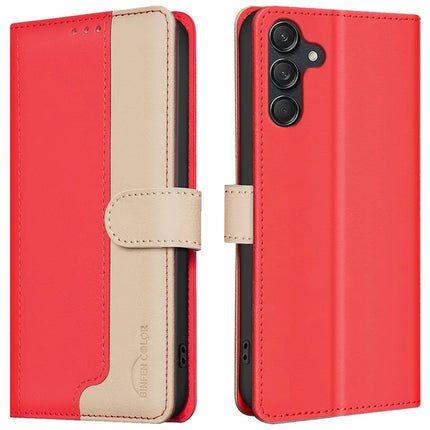 BINFEN COLOR BF33 for Samsung Galaxy A26 5G Leather Case Splicing Color RFID Blocking - Red