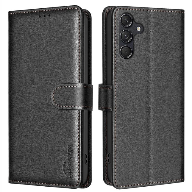 BINFEN COLOR BF32 For Samsung Galaxy A26 5G Leather Case Wallet RFID Blocking Phone Cover - Black