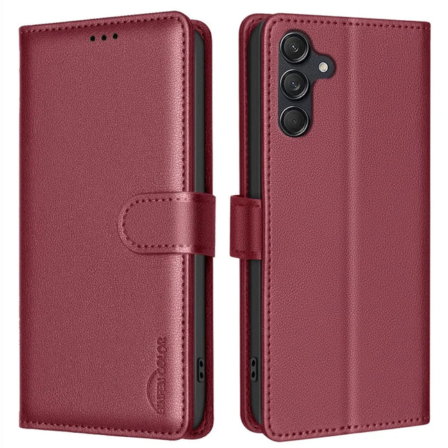 BINFEN COLOR BF32 For Samsung Galaxy A26 5G Leather Case Wallet RFID Blocking Phone Cover - Red
