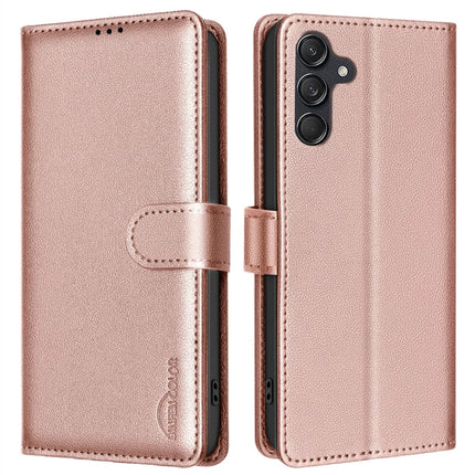 BINFEN COLOR BF32 For Samsung Galaxy A26 5G Leather Case Wallet RFID Blocking Phone Cover - Rose Gold