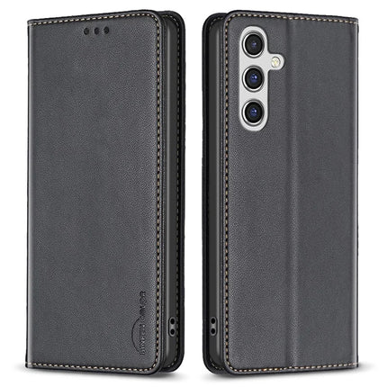 BINFEN COLOR BF18 For Samsung Galaxy A26 5G Leather Case Card Slots Phone Cover - Black