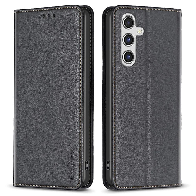BINFEN COLOR BF18 For Samsung Galaxy A26 5G Leather Case Card Slots Phone Cover - Black
