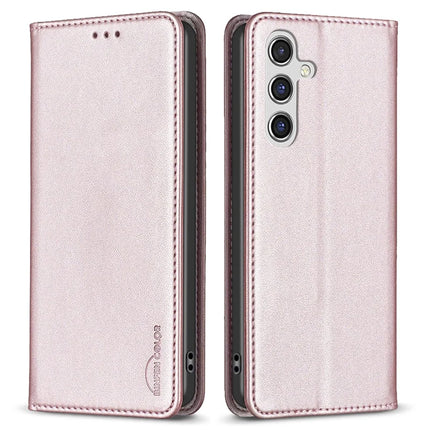 BINFEN COLOR BF18 For Samsung Galaxy A26 5G Leather Case Card Slots Phone Cover - Rose Gold