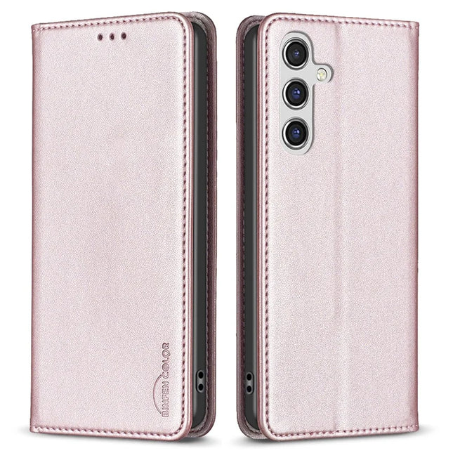 BINFEN COLOR BF18 For Samsung Galaxy A26 5G Leather Case Card Slots Phone Cover - Rose Gold