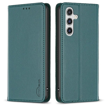 BINFEN COLOR BF18 For Samsung Galaxy A26 5G Leather Case Card Slots Phone Cover - Green
