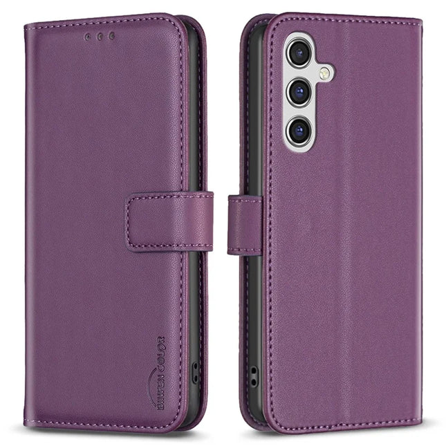 BINFEN COLOR BF17 For Samsung Galaxy A26 5G Case Wallet Folio Flip Leather Cover - Dark Purple