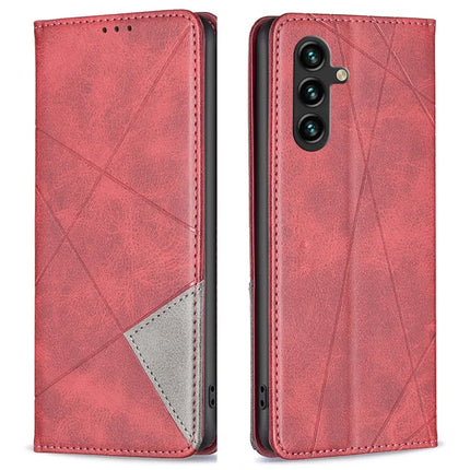 For Samsung Galaxy A56 5G Case Card Slots Geometry Imprint Leather Phone Cover - Red